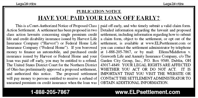 Harvest Life Federal Home Life Insurance Auto Loan Payoff Class Action Lawsuit Settlement Short Form Notice
