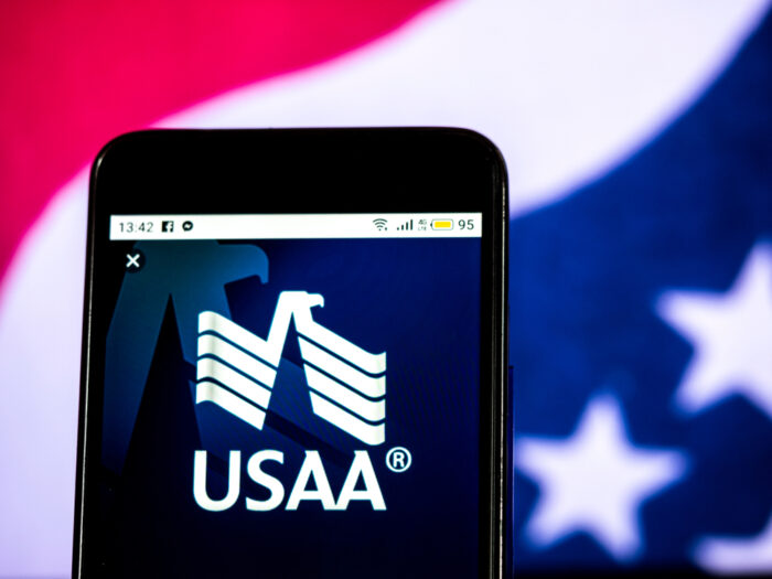 USAA Financial services company logo seen displayed on smart phone.