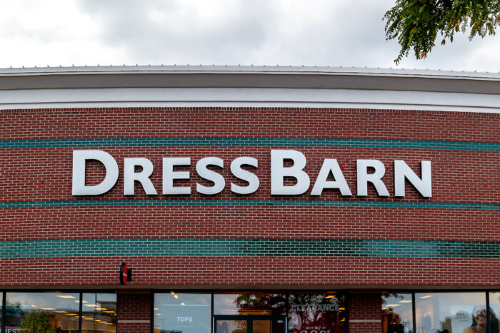 Close up of Dress Barn store sign is seen in Buffalo, New York, USA.
