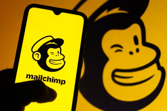 In this photo illustration the Mailchimp logo seen displayed on a smartphone.