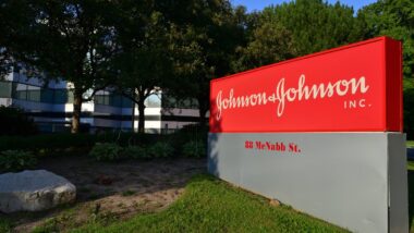 A Johnson & Johnson sign is seen outside an office building, representing the Johnson & Johnson bankruptcy