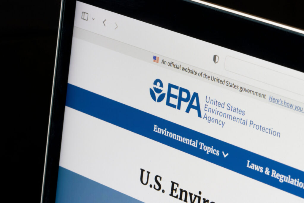 Website homepage of the United States Environmental Protection Agency (EPA) is seen on a laptop computer, representing the EPA proposal on forever chemicals in drinking water.