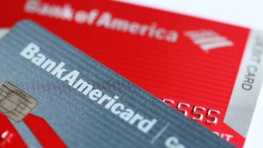Close up of Bank One of America cards, representing the Bank of America class action.