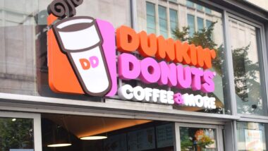 Close up of Dunkin Donuts signage, representing the Dunkin' class action.