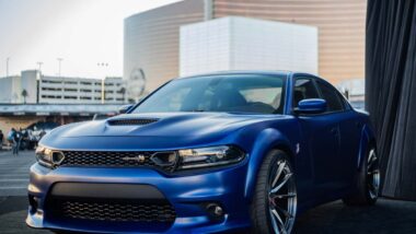 A blue Dodge Charger, representing the Dodge Charger and Chrysler 300 recall.