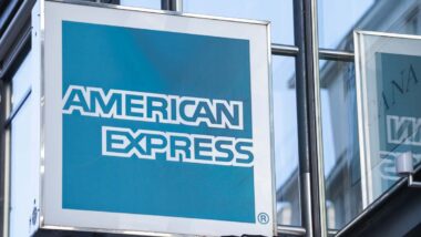 Close up of American Express signage, representing American Express class actions.