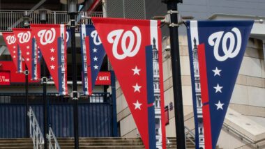 Close up of Washington Nationals banners in a sporting venue, representing the Washington Nationals class action.