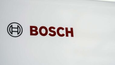 Close up of Bosch logo on an appliance, representing the Bosch defective VFD control panels settlement.