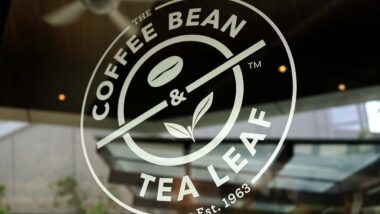 Close up of The Coffee Bean Tea & Leaf window decal, representing the Coffee Bean class action.