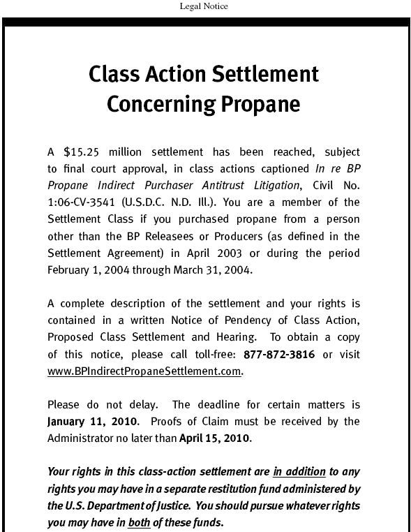 Propane Class Action Lawsuit Settlement Short Form Notice