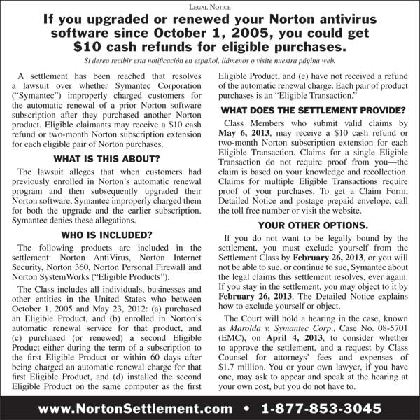 Norton Settlement Notice