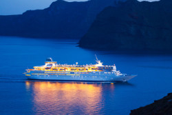 Luxury Cruise Ship Sailing at Sunset