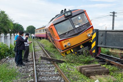 BANGKOK THAILAND - JULY 31, 2014: train acciden fail of track near Bang Sue station