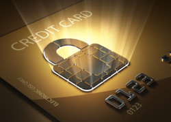 Credit card and lock shaped contact point - Concept of secure transactions