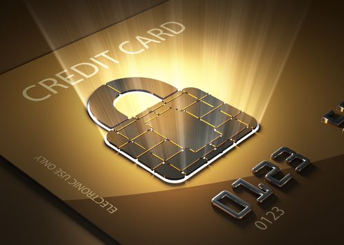 Credit card and lock shaped contact point - Concept of secure transactions