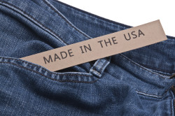 Denim Blue Jeans with Made in the USA tag.