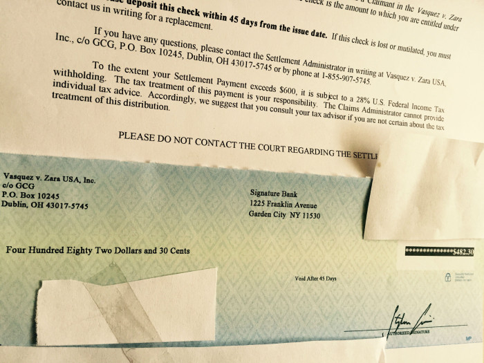 Zara Credit Card Receipt Class Action Settlement Checks Mailed Top