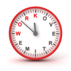 Clock with work overtime text, 3d render
