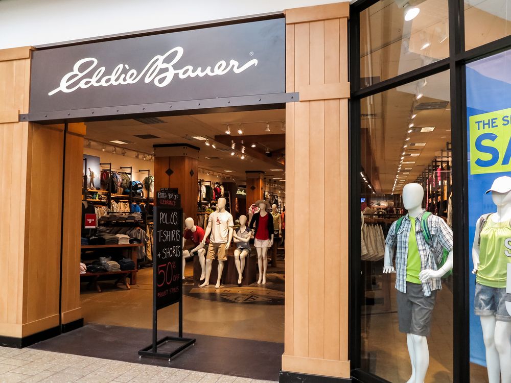 DENVER, USA - JUNE 25, 2014: View at Eddie Bauer store in Denver. Eddie Bauewr is clothing store chain founded at 1920 in Seattle.