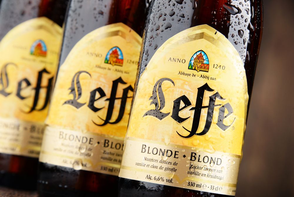 Tree bottles of Leffe beer