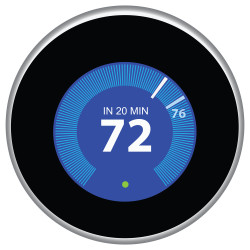 Nest thermostat controls and regulates the house remotely. Vector illustration.