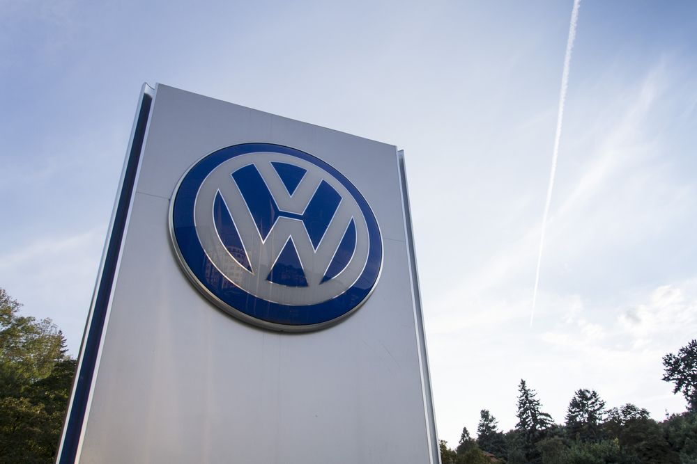 Volkswagen carmaker logo on a building of czech dealership