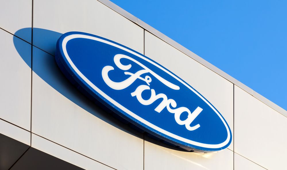 The emblem Ford on the office of official dealer