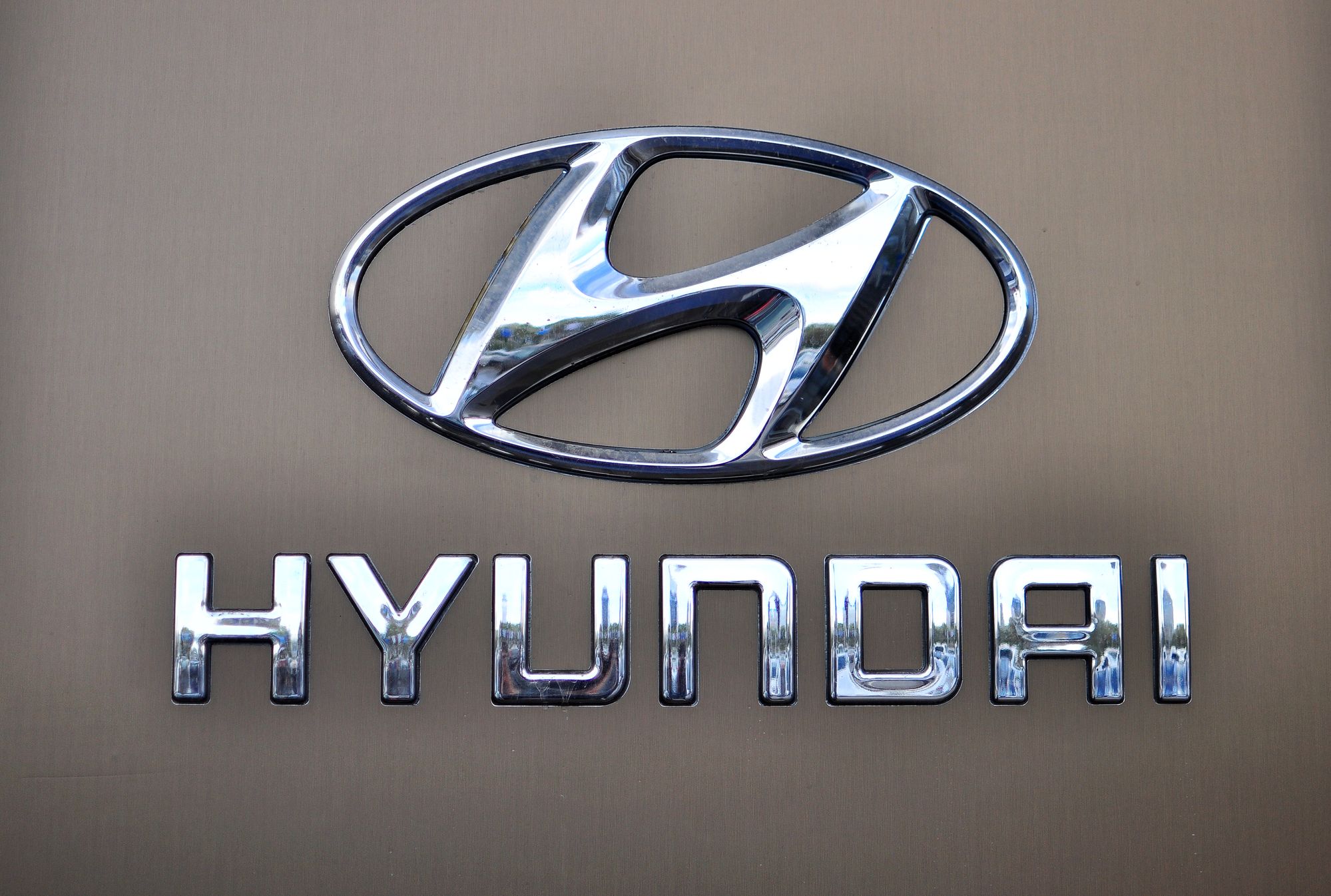 Logotype of Hyundai corporation on the grey background