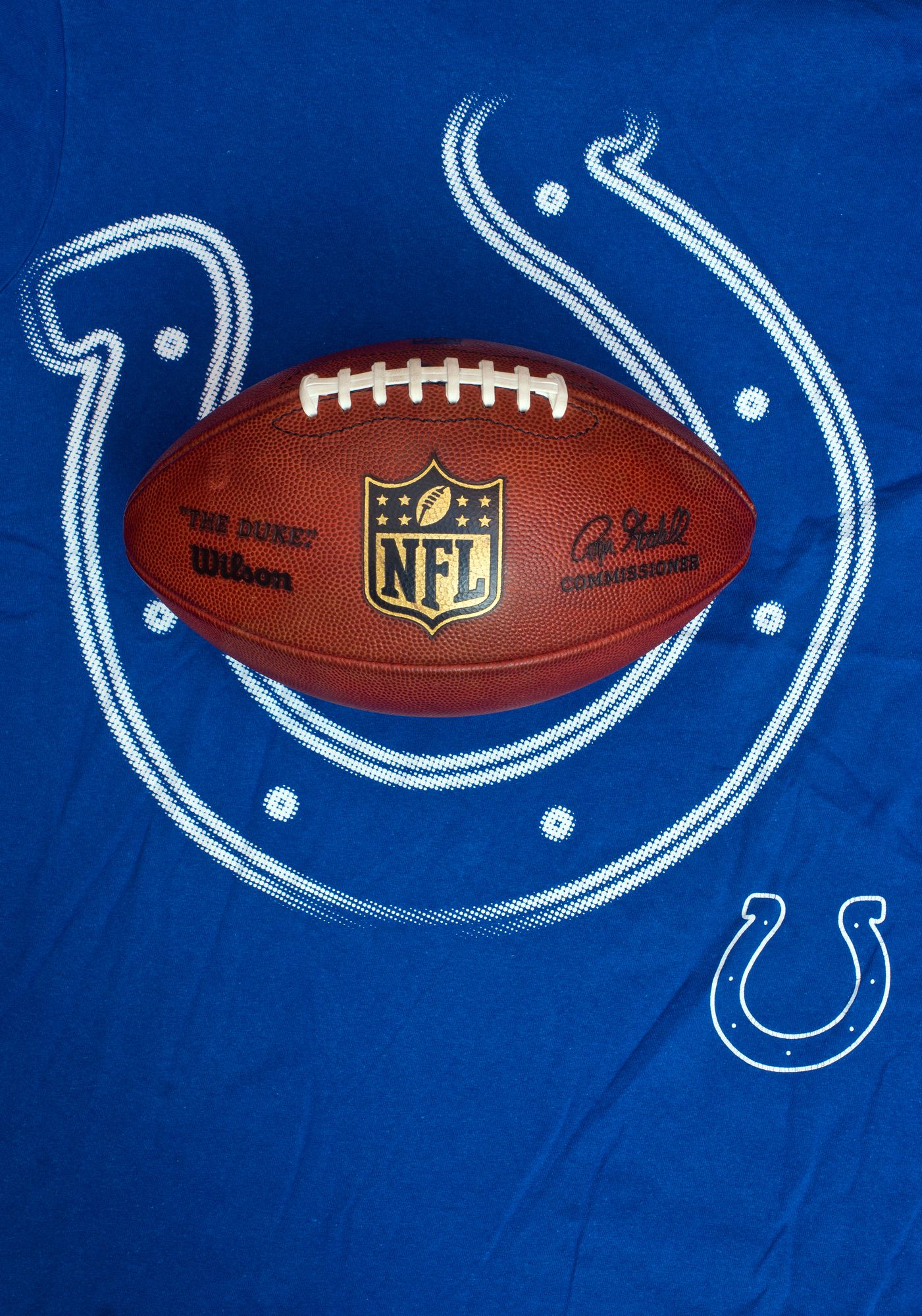 ZAGREB , CROATIA - NOVEMBER 17, 2015 :  NFL indianapolis Colts club equipment with NFL official ball, product shot
