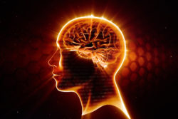 Man head with shining brain, cerebellar atrophy