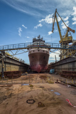 dry dock ship in shipyard