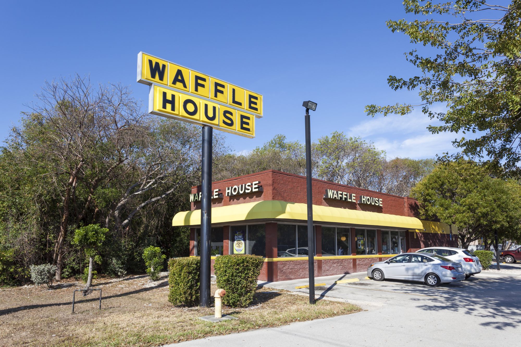 Key Largo, Fl, USA - March 16, 2017: Exterior view of a Waffle House restaurant in Key Largo. Florida, United States