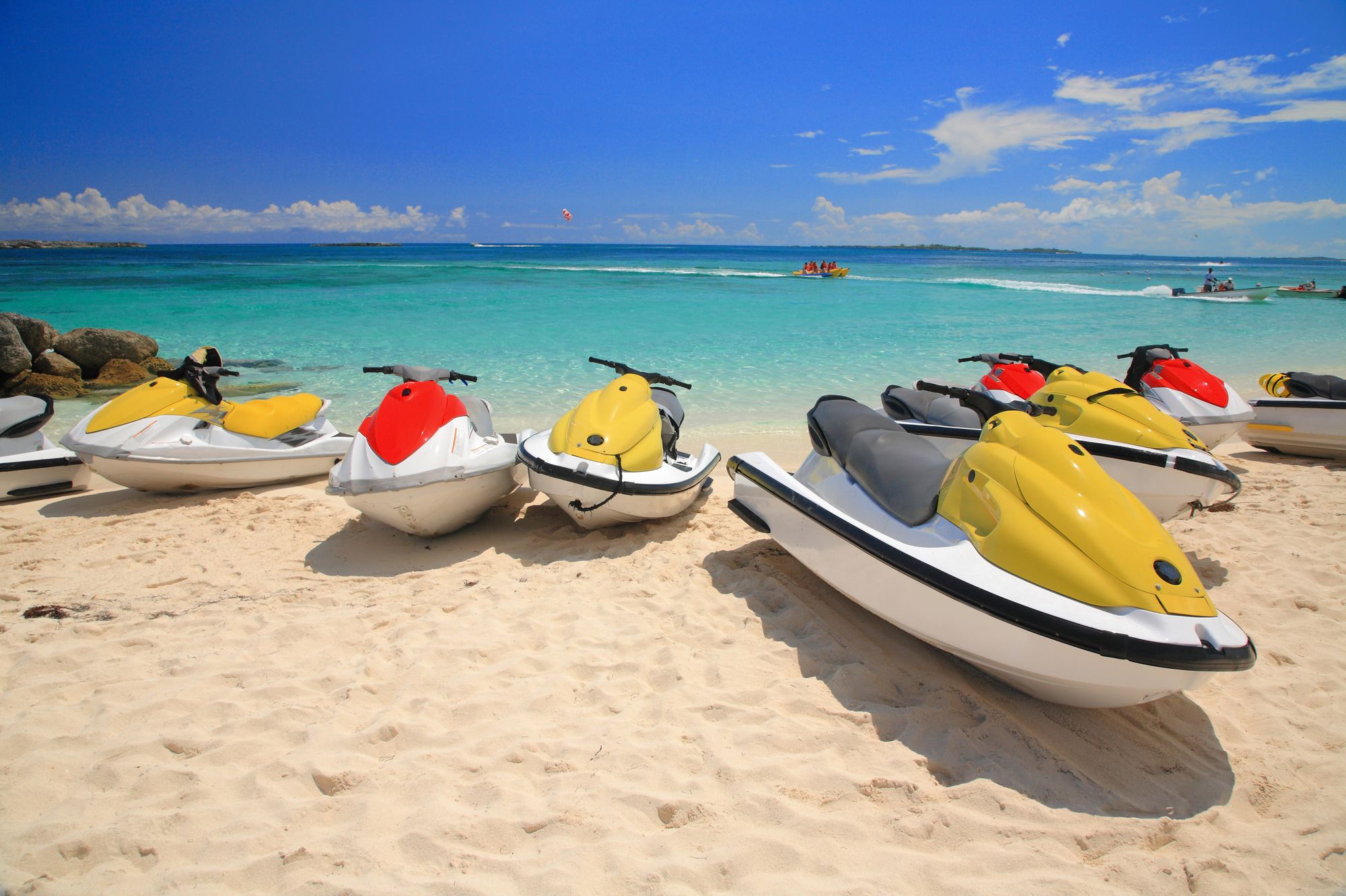 Jetski on Paradise Island beach of Atlandtis , Nassau, Bahamas.