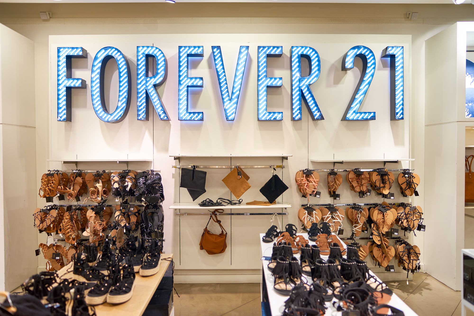 NEW YORK - MARCH 19, 2016: inside of Forever 21 in New-York. Forever 21 is an American chain of fast fashion retailers with its headquarters in Los Angeles.