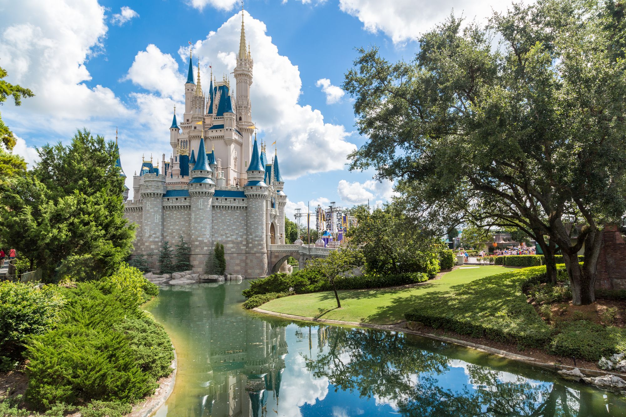 Orlando, Florida – Sept 4: The famous Disney Magic Kingdom Castle and its mirror reflection on the calm waters surrounding the castle in Orlando, Florida, on September 4, 2014