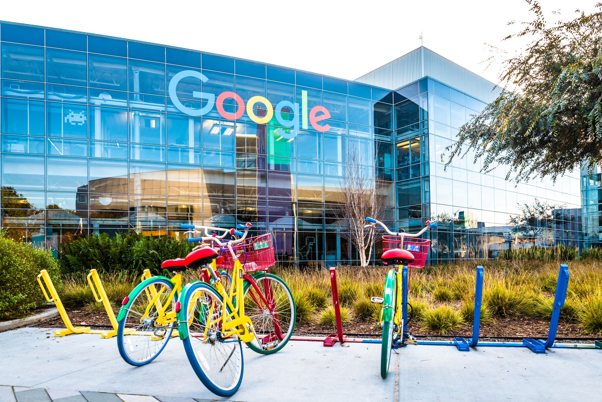 Mountain View, Ca USA December 29, 2016: Googleplex - Google Headquarters with biked on foreground