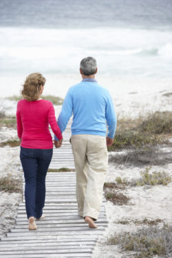 DePuy hip replacement hip implant couple walking beach