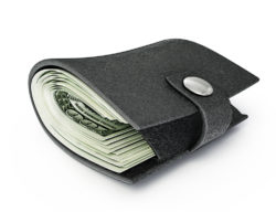 black fat wallet isolated on a white background