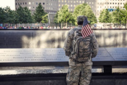 10th anniversary of 9/11 in New York City: Soldier is staying near Memorial at World Trade Center Ground Zero