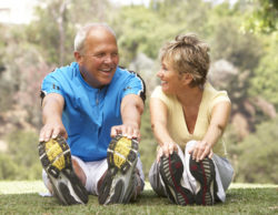 hip implant hip replacement couple stretching