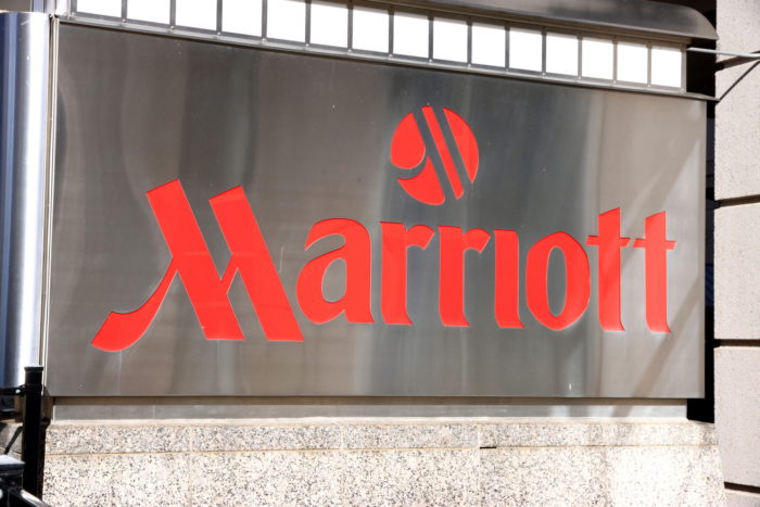 A Marriott sign outside a hotel of the chain