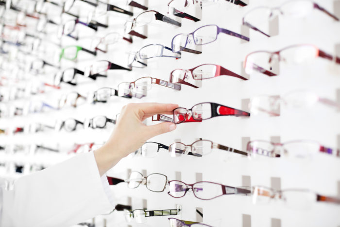 wall of eyeglasses