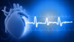 heart and monitor on blue background