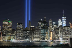 Sept 11 memorial lights at night