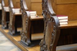 Church pews with Bibles