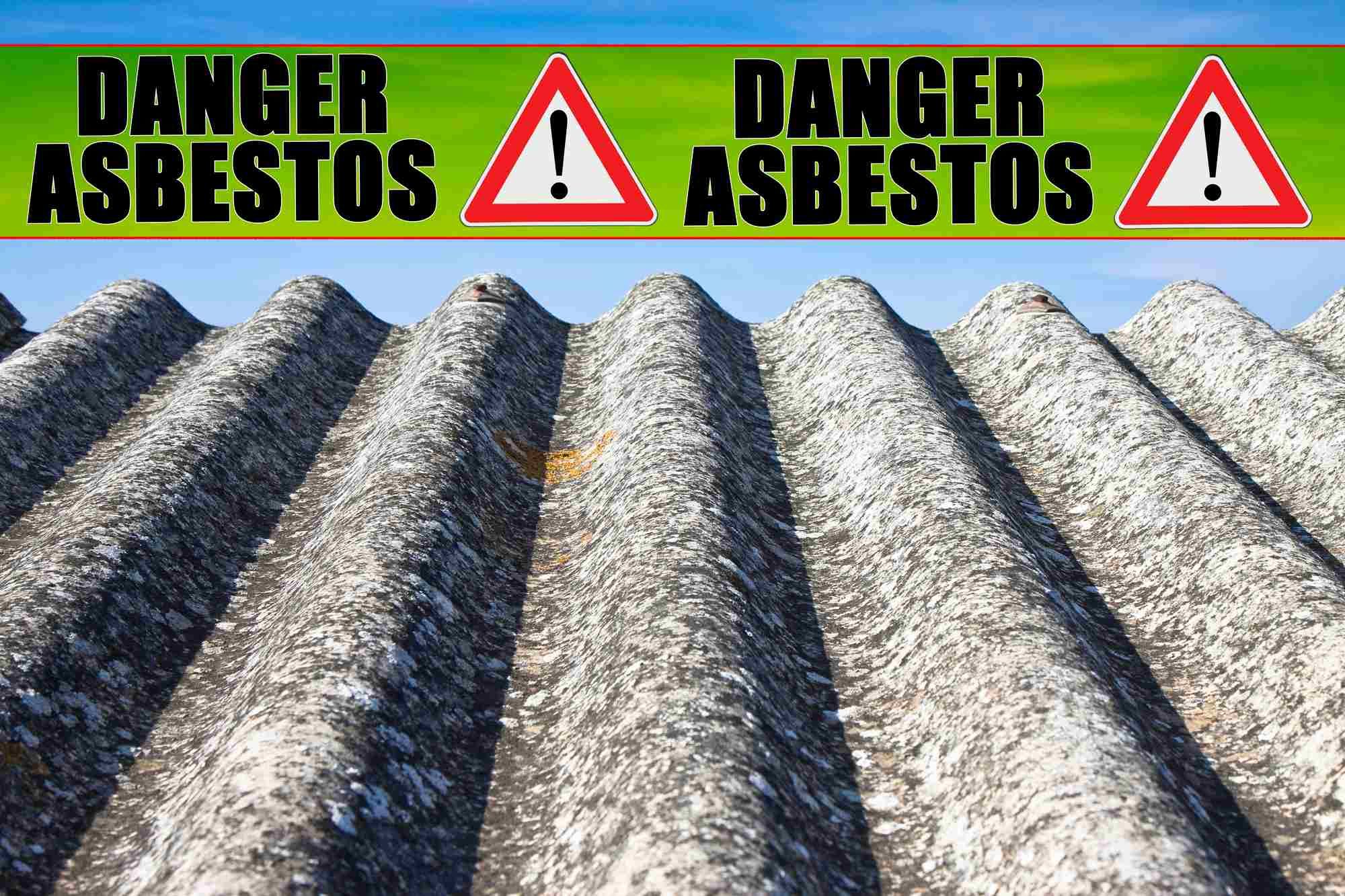 asbestos danger tape with roof tiles