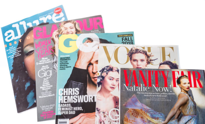 allure, glamour, GQ, Vogue, Vanity Fair magazines published by Conde Nast