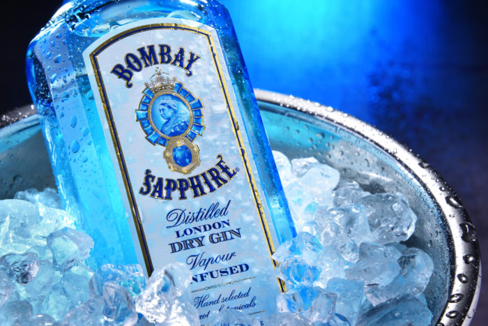 bombay sapphire gin in bucket of ice