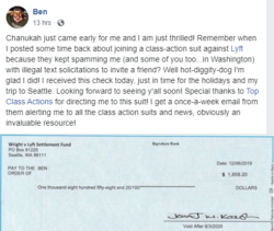 Lyft class action lawsuit settlement checks