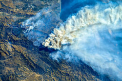 A satellite view of a California wildfire